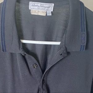 Salvatore Ferragamo Polo, Large. Dark grey with blue trim.